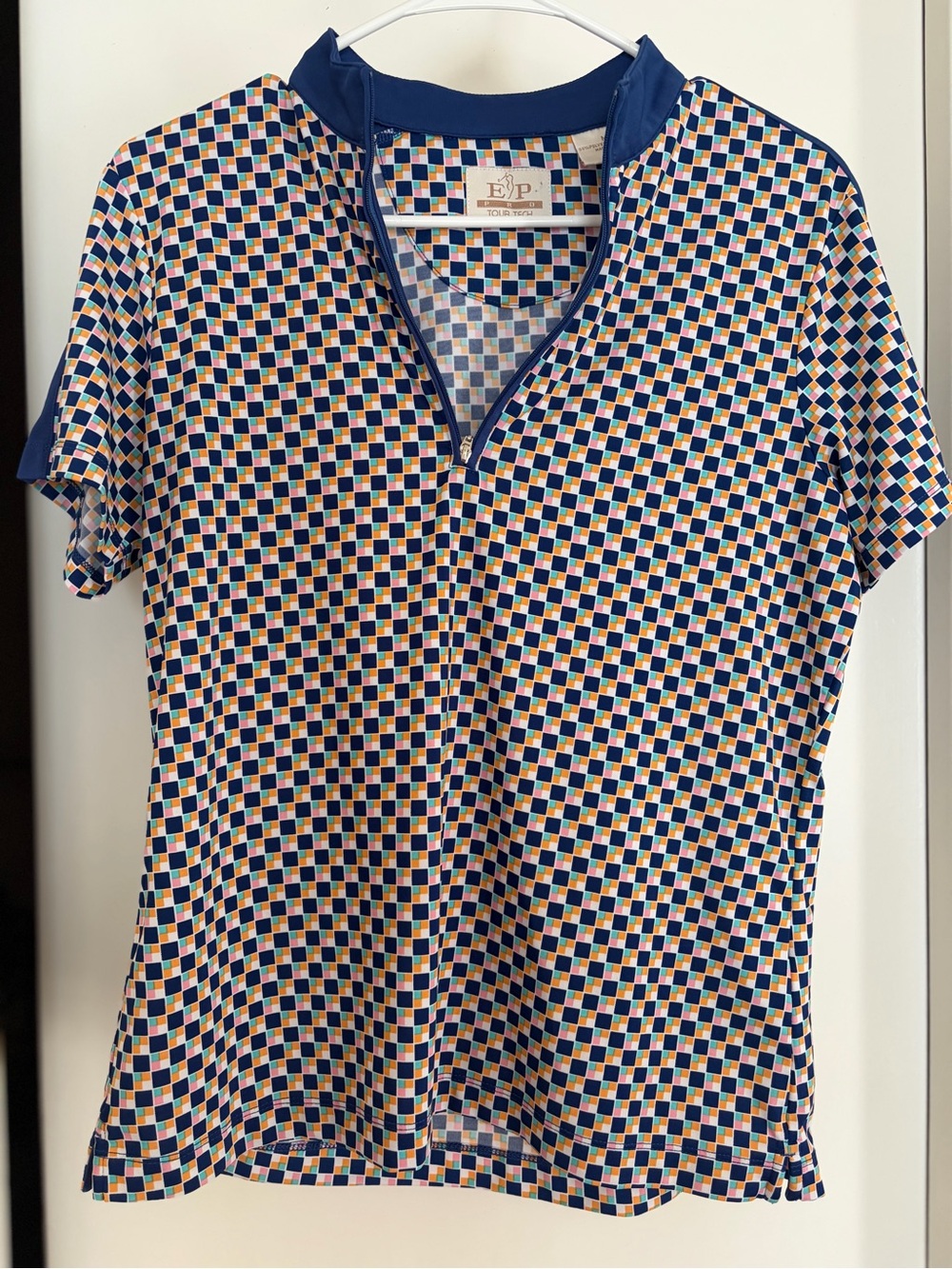 EP Pro Tour Tech Golf Polo Shirt Womens Medium M Multi Color Check 1/4 Zip
